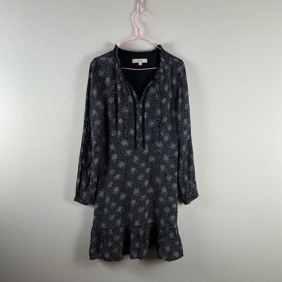 LOFT floral split neck ruffle hem polka dot mini dress - Picture 2 of 7